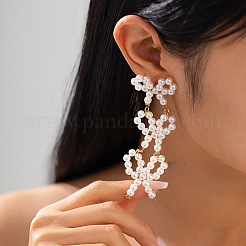 Серьги-гвоздики с подвесками из пластикового сплава с бантом и жемчужинами&nbsp;FS-WGBA216-05