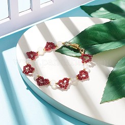 Bracciale con semi di vetro e agata naturale con chiusura magnetica in ottone&nbsp;BJEW-JB07803-01