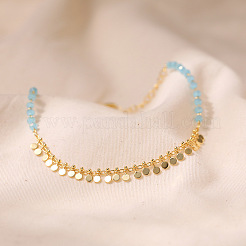 Браслеты на ногу из граненого стекла ронделле и латунных дисков с кисточками для женщин FS-WGF22A3-01