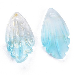 クリアガラスペンダント  金箔  花弁  ライトブルー  18x10x3mm  穴：1.2mm&nbsp;GLAA-H102-B06