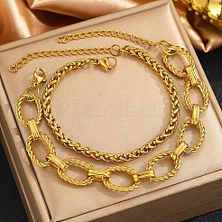 2-teiliges Armbandset aus gedrehter ovaler Gliederkette und Weizenkette aus Edelstahl 304 für Herren&nbsp;WG27167-01