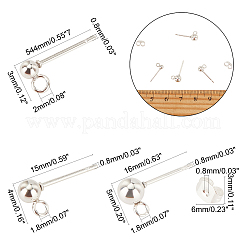 304ステンレススチールボールスタッドピアスポスト  ピアスパーツ  ループとイヤーナット30個付き  ラウンド  銀  14~16x3~5mm  穴：1.8~2mm  ピン：0.8mm  ラウンド：3~5mm  30個/箱&nbsp;STAS-UN0015-25S