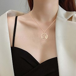 ステンレススチールの天体太陽月星ペンダントネックレス  ラッキーモチーフのお守りネックレス  女性のためのフラットラウンド中空ネックレスジュエリーギフト  ゴールドカラー  17.72インチ（45cm）&nbsp;JN1058C