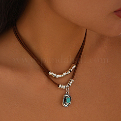 1 комплект ожерелий из сплава с подвеской из синтетической бирюзы в виде двухслойного шнура&nbsp;NJEW-CL0001-09A