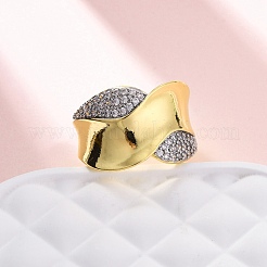 Регулируемые манжеты-кольца из латуни с микропаве из кубического циркония для женщин&nbsp;RJEW-U053-08G