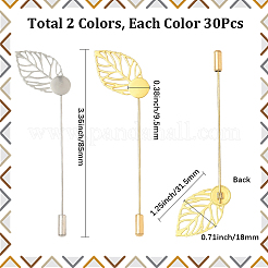 60 шт. 2 стиля булавки для галстука из нержавеющей стали в форме листа для женщин JEWB-SC0001-75D