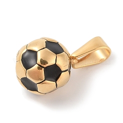 304ステンレスペンダント  エナメル  サッカーのチャーム  ゴールドカラー  ブラック  17.5x15x15mm  穴：8.5x5mm&nbsp;STAS-S001-06G-O