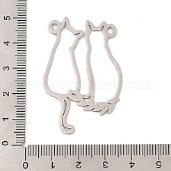 ステンレスペンダント201個  レーザー切断  2匹の猫のチャーム  ステンレス鋼色  45.5x30x1mm  穴：2.5mm&nbsp;STAS-Z109-09P