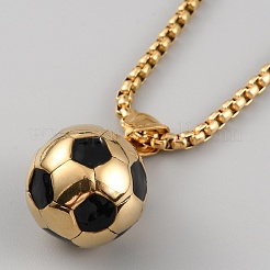 Ожерелье с футбольным кулоном из нержавеющей стали 304 с цепочками-коробками для женщин&nbsp;X1-NJEW-SZC0003-01G