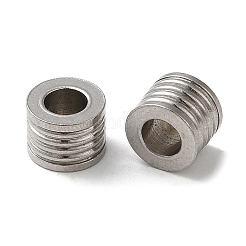 変色しない304ステンレススチールヨーロピアンビーズ  大穴ビーズ  溝付き柱  ステンレス鋼色  8x6mm  穴：4mm&nbsp;STAS-Z045-04P