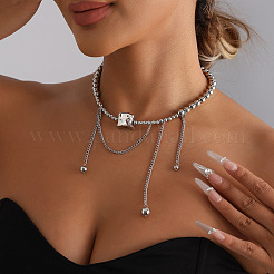 Collane con pendente rettangolare testurizzato in lega e plastica CCB con nappa a catena per donna&nbsp;WG46BC5-01