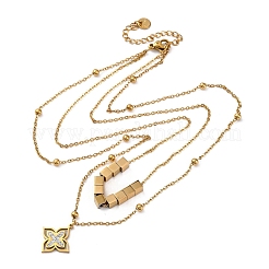 Двухслойные ожерелья из нержавеющей стали 304 с подвеской в виде цветка и кристаллами горного хрусталя NJEW-R026-07G