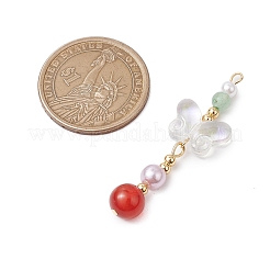 天然カーネリアンとガラスのペンダント  蝶  金色の真鍮トーンループ付き  透明  47x14.5x8mm  穴：1.6mm&nbsp;PALLOY-JF03192-04