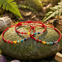 3 Stück verstellbares Chakra-Armband-Set mit runden Perlen aus Natur- und Kunststeinen&nbsp;ZZ4943-5