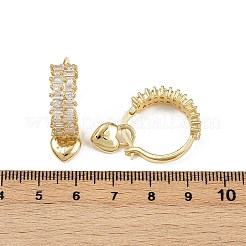 Серьги-кольца из латуни с микропаве и прозрачным кубическим цирконием в форме сердца&nbsp;EJEW-S275-04G