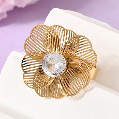 Bagues manchettes ajustables en acier inoxydable 201 serties d'un zircon cubique unique&nbsp;RJEW-K318-02G-G