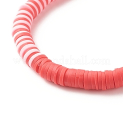 Браслет из полимерной глины Heishi Surfer Stretch с латунным сердцем&nbsp;BJEW-JB07850