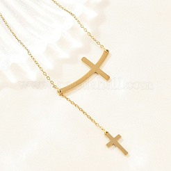 Colliers pendentifs croix latérale en acier inoxydable 304 à caractère religieux&nbsp;NJEW-H093-05G