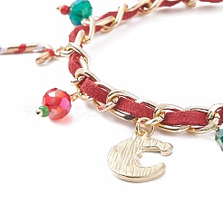 Bracelet à breloques en alliage de canne de bonbon de Noël&nbsp;BJEW-TA00090-02