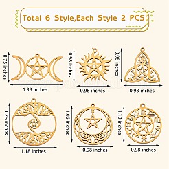 12個6スタイル304ステンレススチールペンダント  混合形状  18KGP本金メッキ  19~32x25~35x1~2mm  穴：1.2~1.5mm  2個/スタイル&nbsp;STAS-SZ0002-56G