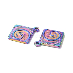 イオンプレーティング（IP）304ステンレスペンダント  渦巻きチャーム付きひし形  虹色  24.5x21x2.5mm  穴：1.8mm&nbsp;STAS-C066-14M