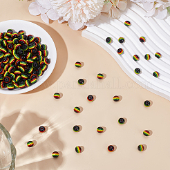 200 шт. бусины из смолы в полоску в стиле регги в стиле Гана-Ямайка&nbsp;RESI-ME0001-09