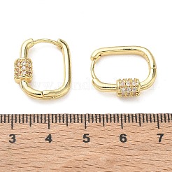 真鍮製マイクロパヴェキュービックジルコニアフープピアス  長方形  鉛フリー＆カドミウムフリー  ラックめっき  長持ちメッキ  18KGP本金メッキ  18.5x16x5mm&nbsp;KK-CBA98BA-16G