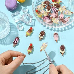 40種類のプリント樹脂ペンダント5個  アイスクリーム  プラチナ鉄ループ付き  ミックスカラー  31.5~33.5x12~14x8~8.5mm  穴：2mm  8個/スタイル&nbsp;RESI-CJ0005-15