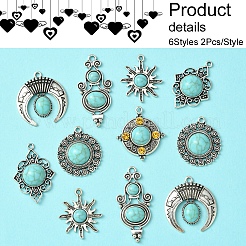 12 шт. 6 стиля тибетский стиль сплав паве имитация бирюзы подвески FIND-FS0002-81