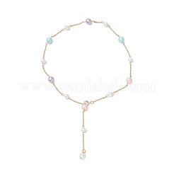 Ожерелья из круглой ракушки и цепочек из нержавеющей стали 304 ручной работы&nbsp;NJEW-JN05301-02