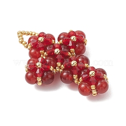 Подвески-крестики из натурального сердолика и стеклянного бисера&nbsp;PALLOY-MZ01151-01