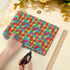 Tela de algodón con estampado de escamas de pez y sirena&nbsp;DIY-WH0504-903B