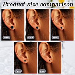 10個 5スタイル 304ステンレススチールスタッドピアス  キュービックジルコニア付き  フラットラウンド  ブラック  3~8x3~8mm  2個/スタイル&nbsp;EJEW-SC0002-28