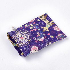 ポリコットン（ポリエステルコットン）パッキングポーチ巾着袋  鹿のプリント付き  カラフル  18x13cm&nbsp;ABAG-T007-02G