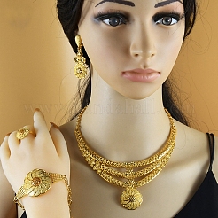 合金ペンダントネックレス、スタッドダングルイヤリング、リング、リンクブレスレットセット  ゴールドカラー  花  430mm&nbsp;WGE4917-03