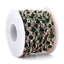 Цепи среднего размера с гранеными стеклянными бусинами цвета морской волны и круглыми звеньями&nbsp;KK-TAC0020-02G-RS