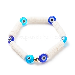 4pcs 4 style lampwork mauvais œil et ensemble de bracelets extensibles de perles en plastique&nbsp;BJEW-JB08386