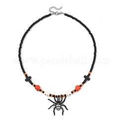 Collane con ciondolo a ragno in lega smaltata per Halloween&nbsp;NJEW-TA00278