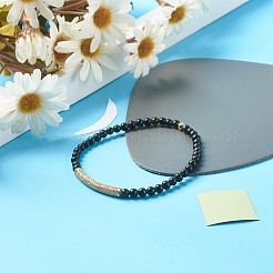 Bracciale elasticizzato con perline rotonde in ossidiana naturale per uomo donna&nbsp;BJEW-JB06798