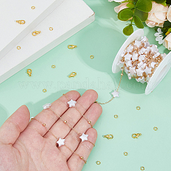 DIY 真鍮 ABS イミテーションパールビーズ 手作りチェーン ネックレス 作成キット  スター  9x10x3mm&nbsp;DIY-HS0001-65C