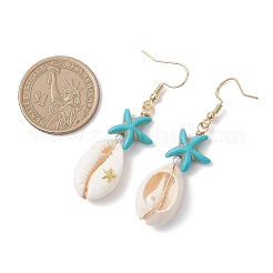 Серьги-подвески из натуральных смешанных ракушек каури&nbsp;EJEW-JE06871