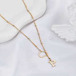 1 collane con laccio in acciaio inossidabile con lettera e cuore per donna&nbsp;NJEW-LP0002-87G-P