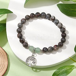 Braccialetti elastici con perline rotonde di sienite fluorescente naturale e avventurina verde&nbsp;BJEW-JB11257-04