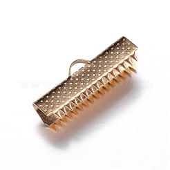 イオンプレーティング（IP）304ステンレス鋼リボンカシメエンドパーツ  長方形  ゴールドカラー  10x25mm  穴：3x1.5mm&nbsp;STAS-N0013-05G