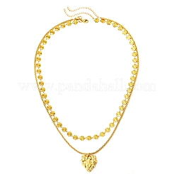 304 нержавеющая сталь кулон в форме сердца плоская цепочка с пайетками двухслойные ожерелья для женщин NJEW-F343-03G