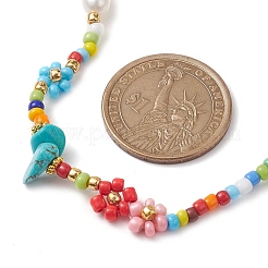 Ожерелья из цветочного стекла и жемчуга из бисера NJEW-JN04677-01