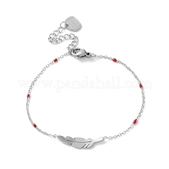 Браслеты из нержавеющей стали 304 с перьевыми звеньями для женщин BJEW-A036-17P