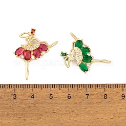 真鍮製マイクロパヴェキュービックジルコニアペンダント  ガラスと  カドミウムフリー＆ニッケルフリー＆鉛フリー  本物の18K金メッキダンサーチャーム  ミックスカラー  29x24x6.5mm  穴：6x3mm&nbsp;KK-E108-07G