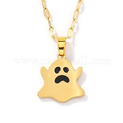 ハロウィン 304ステンレススチール エナメルペンダントネックレス  ユニセックスの金メッキダップチェーン付き  ゴースト  ブラック  15.75インチ（40cm）&nbsp;PA5568