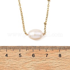Colliers pour femmes avec pendentif en perle naturelle et chaîne satellite en acier inoxydable 304.&nbsp;NJEW-JN06149-01